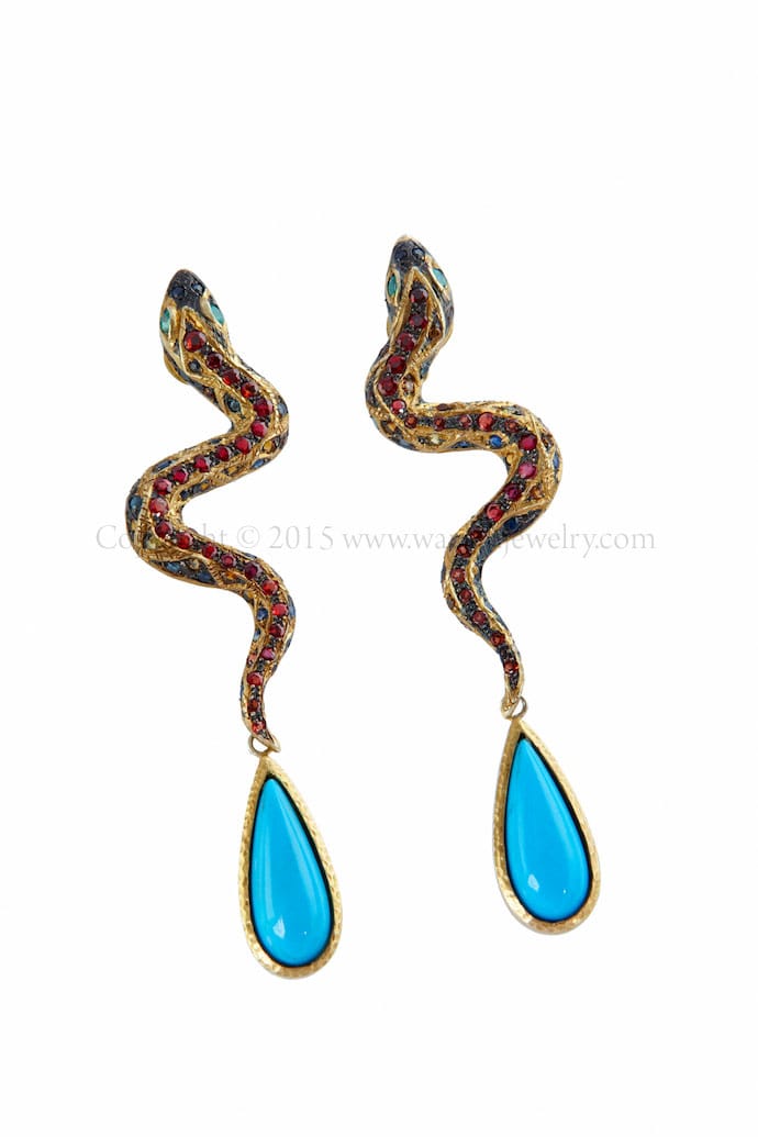 Orange Sapphire Serpent Earrings by Warutti